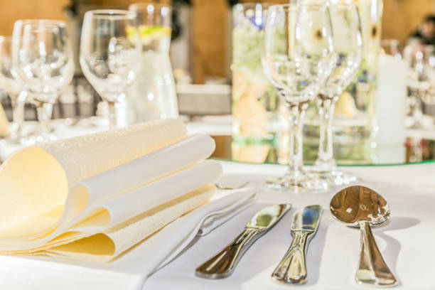 istock Beautiful table set for some festive event, party or wedding reception 1184824897