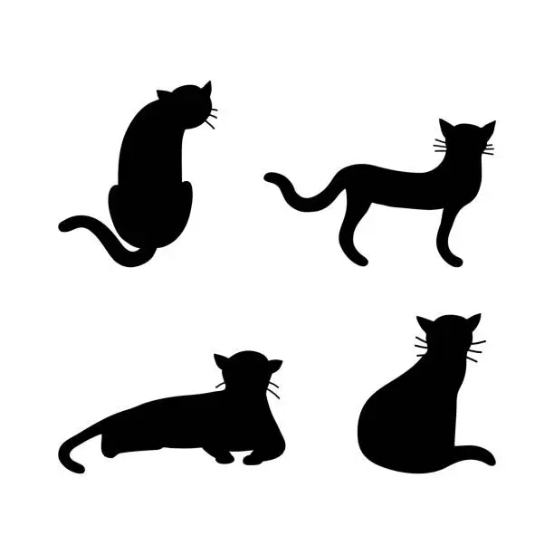 Vector illustration of Cat silhouettes, vector illustration on white background.