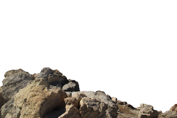 岩山の斜面または上の前景クローズアップは、白い背景に隔離されています。マットペイント用の要素、コピースペース。 - stone cobblestone material rock ストックフォトと画像