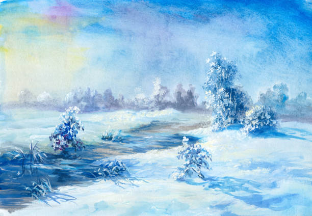 冬の風景、水彩画 - illustration and painting snow christmas decoration watercolor painting点のイラスト素材／クリップアート素材／マンガ素材／アイコン素材