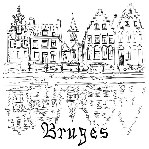 illustrations, cliparts, dessins animés et icônes de canal de bruges avec de belles maisons - flanders bruges dusk building exterior