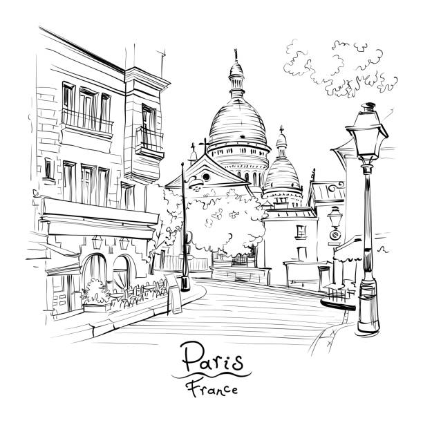 монмартр в париже, франция - montmartre paris france basilique du sacre coeur france stock illustrations
