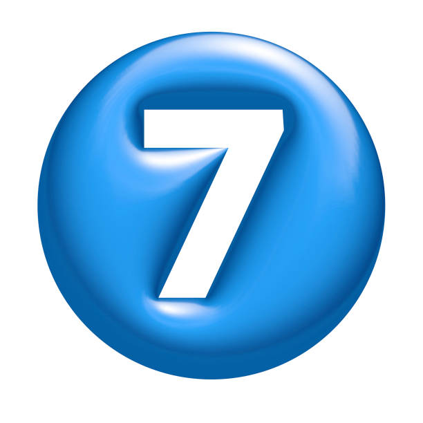 3d alphabet, Blue embossed button with White text,  Number seven, 3d illustration