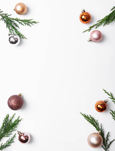 istock Christmas composition frame with decorations and christmas ball on white background. winter, new year concept. Flat lay, top view, copy space. 1184833267