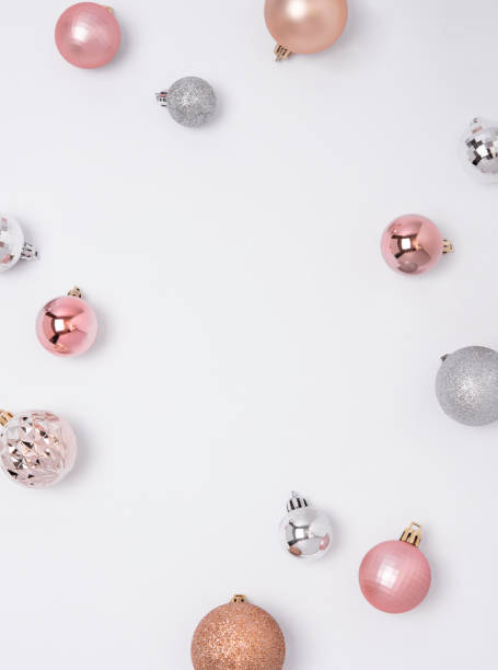 istock Christmas composition frame with decorations and christmas ball on white background. winter, new year concept. Flat lay, top view, copy space. 1184833272