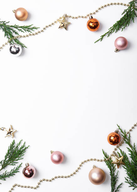 istock Christmas composition frame with decorations and christmas ball on white background. winter, new year concept. Flat lay, top view, copy space. 1184833290