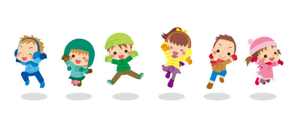 ジャンプの子供たち - child jumping white background small点のイラスト素材／クリップアート素材／マンガ素材／アイコン素材