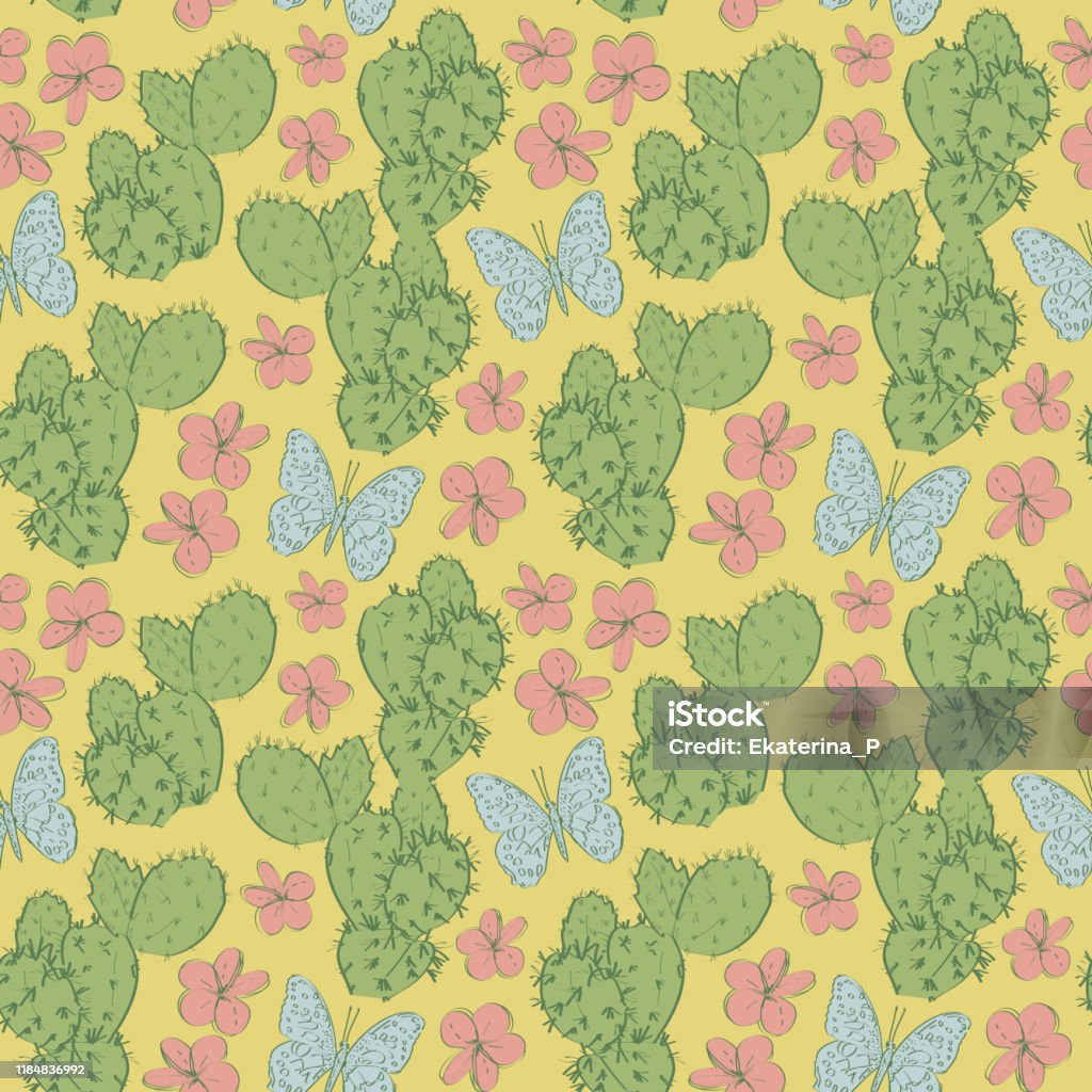 Ilustración de Cactus De Patrón Sin Costuras Con Flores Mariposas Sketch Contorno Verde Azul Rosa Sobre Fondo Amarillo Oro Mostaza Simple Ornamento Se Puede Utilizar Para Envoltura De Regalo Telas Fondos De Ilustración de Cactus De Patrón Sin Costuras Con Flores Mariposas Sketch Contorno Verde Azul Rosa Sobre Fondo Amarillo Oro Mostaza Simple Ornamento Se Puede Utilizar Para Envoltura De Regalo Telas Fondos De