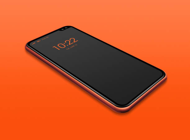 istock All-screen black smartphone mockup isolated on orange. 3D render 1184837956