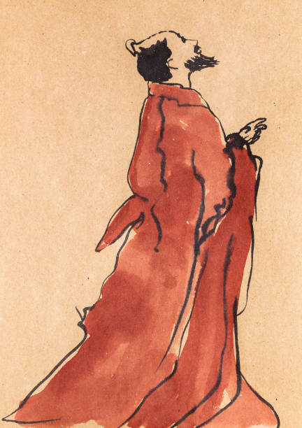 istock old chinese poet hand drawn in sumi-e style 1184842588