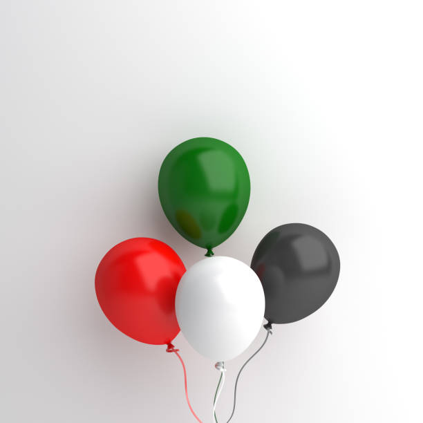 concetto creativo di design independence day per emirati arabi uniti emirati arabi uniti emirati arabi uniti, kuwait, palestina, giordania, sudan. palloncino volante rosso, bianco, verde, colore nero sull'illuminazione studio di sfondo. - republic of the sudan foto e immagini stock