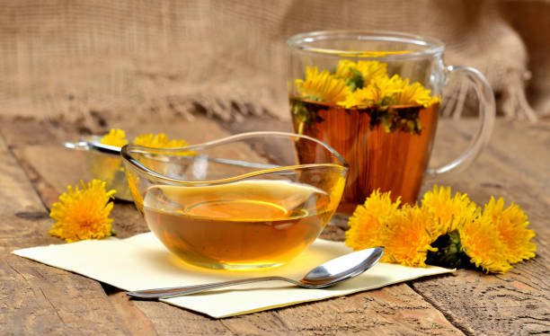 istock Dandelion honey, herbal tea, spoon and dandelion head around 1184846184