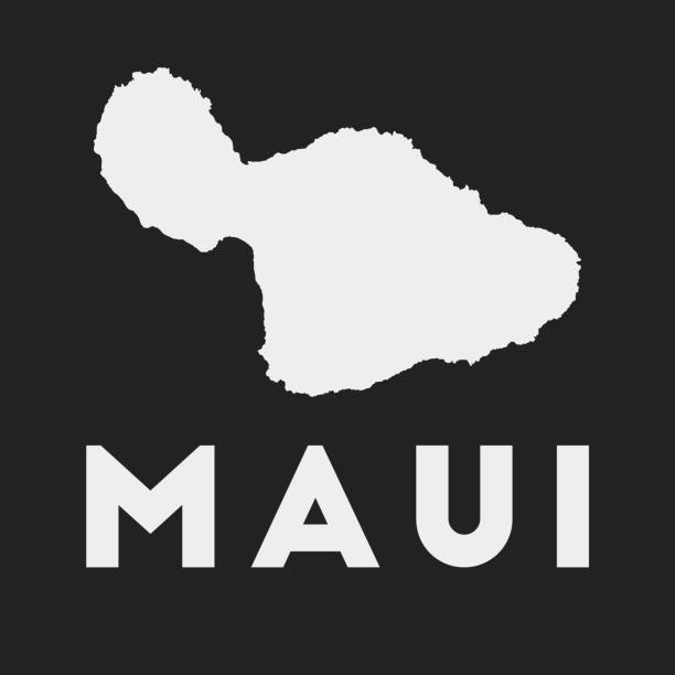 Maui icon. Maui icon. Island map on dark background. Stylish Maui map with island name. Vector illustration. maui stock illustrations