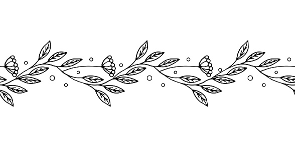 Ilustración de Borde Sin Costuras De Flores Negras Sobre Un Fondo Blanco En Estilo Doodle Decoración Para Tarjetas De Boda Hermoso Adorno Floral Para La Decoración De Vacaciones Plantilla De Tarjeta De Ilustración de Borde Sin Costuras De Flores Negras Sobre Un Fondo Blanco En Estilo Doodle Decoración Para Tarjetas De Boda Hermoso Adorno Floral Para La Decoración De Vacaciones Plantilla De Tarjeta De