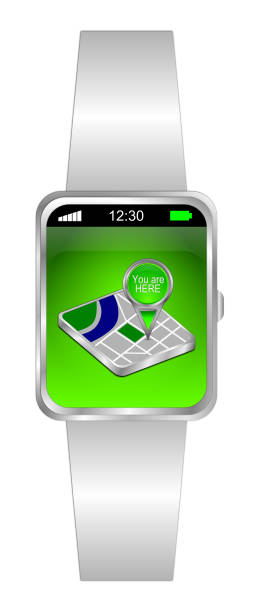 Smartwatch with green You are Here Map Pointer - 3D illustration