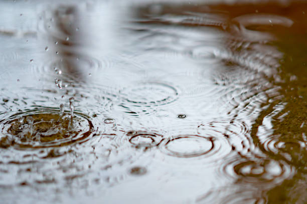 istock Splash water from rain droplets on wet ground 1184847315