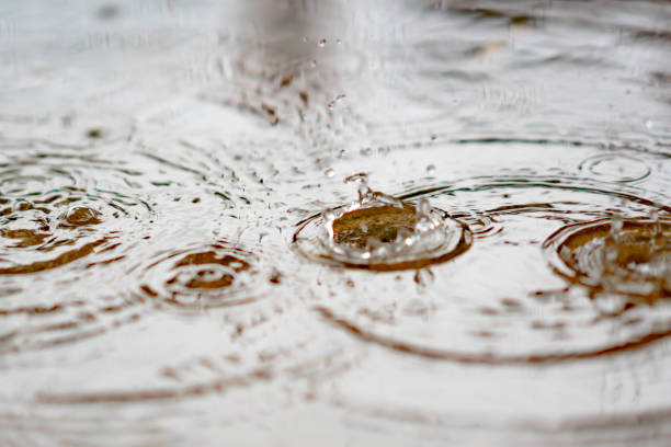 istock Splash water from rain droplets on wet ground 1184847330