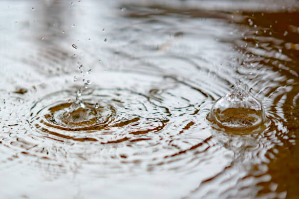 istock Splash water from rain droplets on wet ground 1184847353