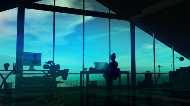 istock Female videographer working in her studio in the evening. 1184848298