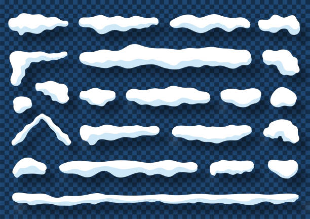 Snow caps and snowdrifts isolated on transparent background. Set of white snow caps and piles with icy texture Snow caps and snowdrifts isolated on transparent background. Set of white snow caps and piles with icy texture. Vector snow ground texture stock illustrations