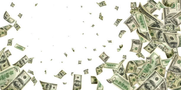 istock Money stack. Hundred dollars of America. Falling money isolated, us bill. 1184849659