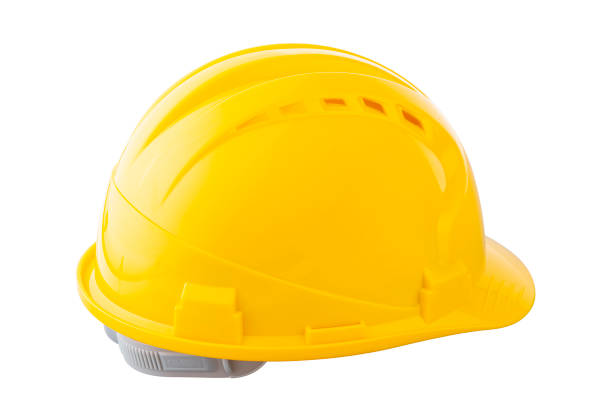 istock A yellow protection helmet on white background 1184851522