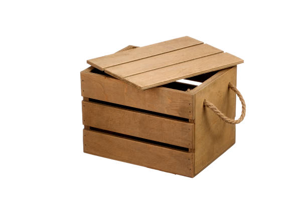 istock Wooden box with a lid on a white background. Storage box 1184854793
