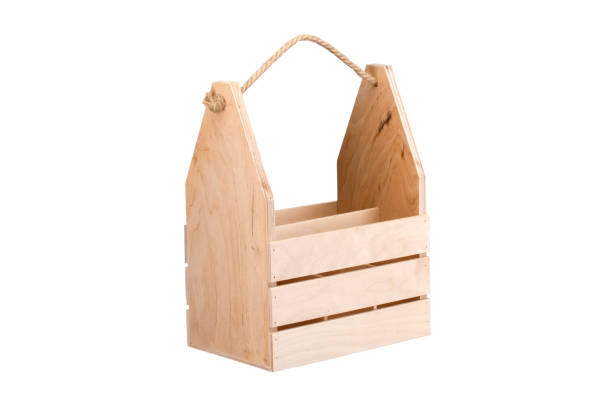 istock Wooden box with a rope handle on a white background. Storage box 1184854943