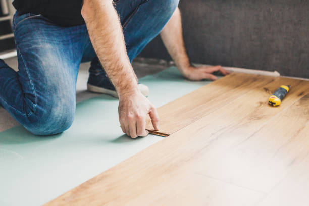 istock Flooring technology - laying of a floating laminate floor 1184854950