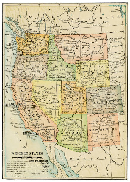 ilustrações de stock, clip art, desenhos animados e ícones de usa western states map 1898 - montana map usa old