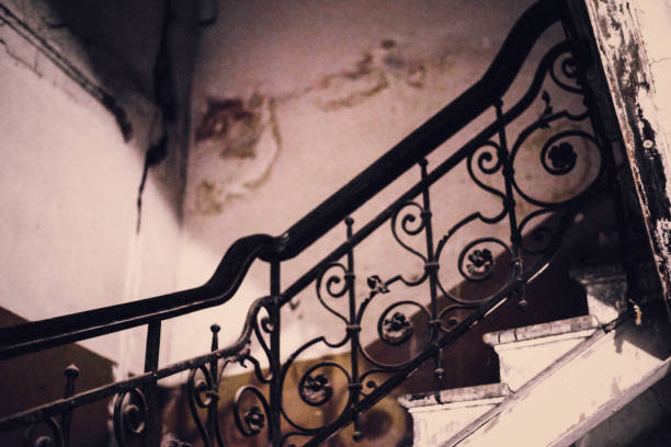 dark, rough, staircase, architecture, vintage, fence, obsolete, ruined,