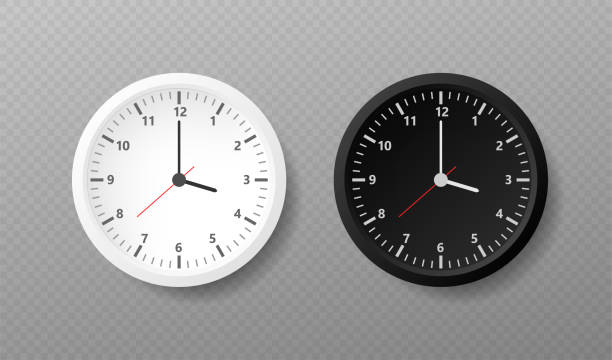 realistische bürouhr. wandrunduhren mit zeitpfeilen und uhrengesicht. vektor-illustration. - time minute hand small timer stock-grafiken, -clipart, -cartoons und -symbole