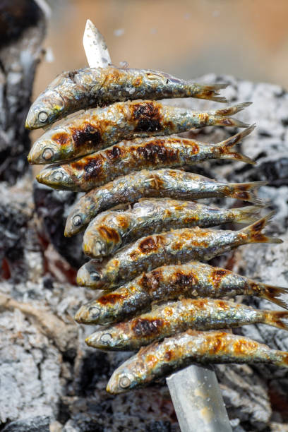 istock Espeto, Malaga style fish on stick barbecue prepared on olive tree firewoods 1184862831