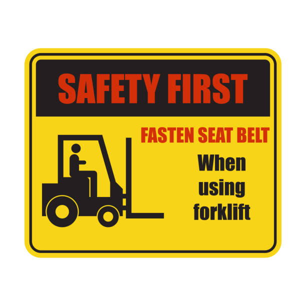 ostrzeżenie o przestrogach, aby obsługiwać wózek widłowy w swojej branży, - truck sign car transporter industry stock illustrations