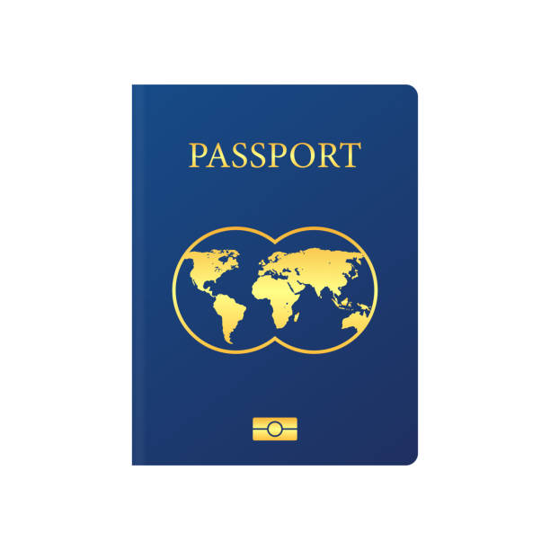 szablon okładki paszportu międzynarodowego wektora. niebieski paszport na białym tle. - passport blank book cover empty stock illustrations