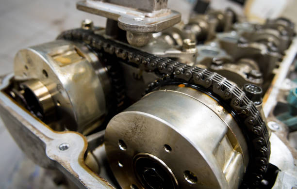 istock Timing chain drive in a car engine 1184871574