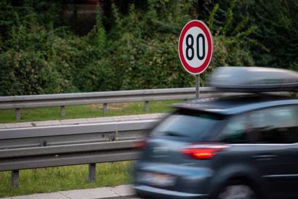 istock 80km/h Speed limit sign a highway 1184885135