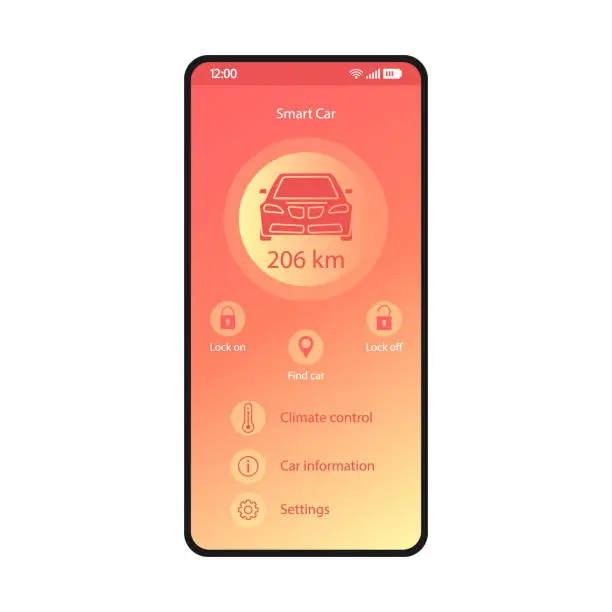 Vector illustration of Smart car control app mobile interface vector template