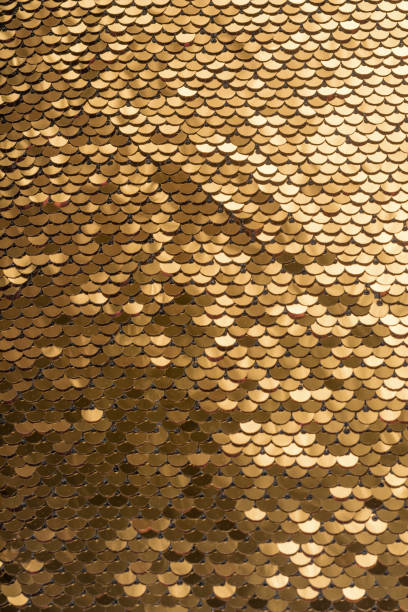 istock Sequins background. Background with shiny sequins on fabric. Abstract texture scales with gold sequins 1184888604