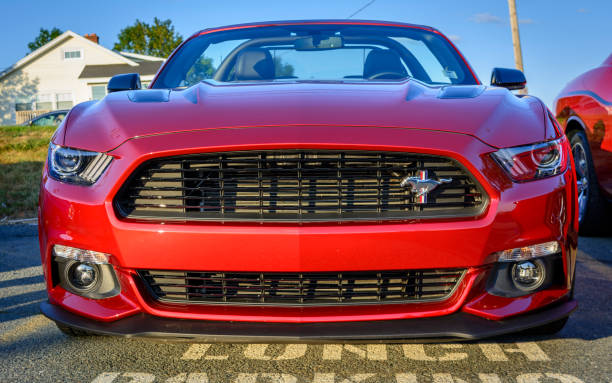 Dartmouth, Nova Scotia, Canada - August 15, 2019 : Modern Ford Mustang convertible at weekly summer A&W Cruise-In at Woodside ferry terminal parking lot.