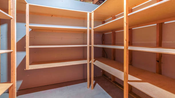 istock Panorama frame Interior empty shelves of a walk in closet 1184891666