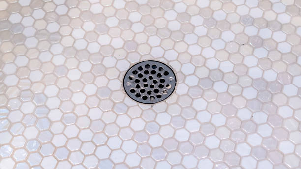 istock Panorama Drain plug in a shower cubicle floor 1184895010