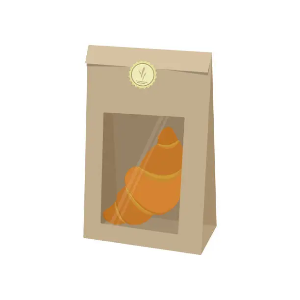 Vector illustration of Package. Bag of kraft paper with croissant