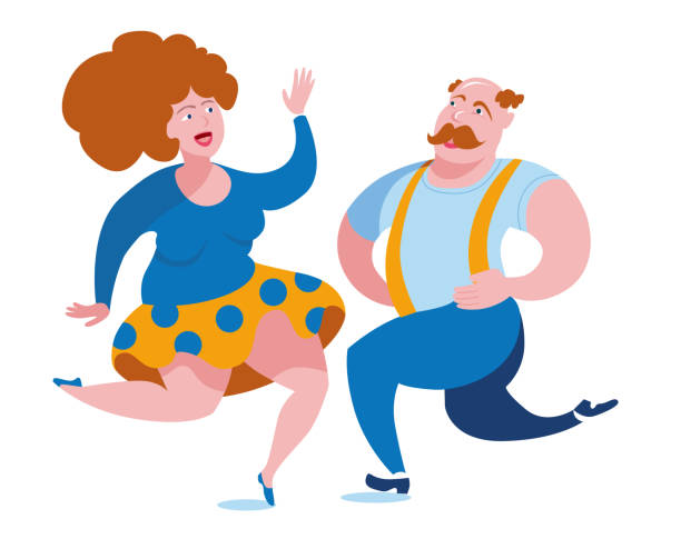 재미있는 뚱뚱한 사람들은 재미 물방울 무를 춤을 가지고있다. - polka dancing stock illustrations