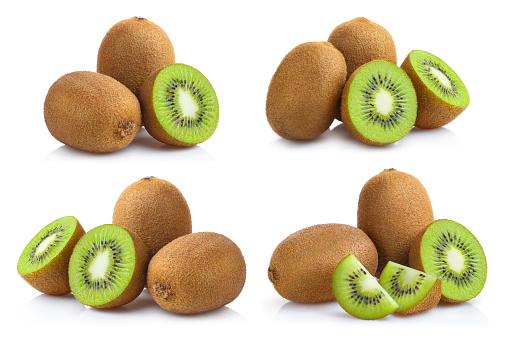 Full-size collection of delicious ripe kiwi fruits, isolated on white background