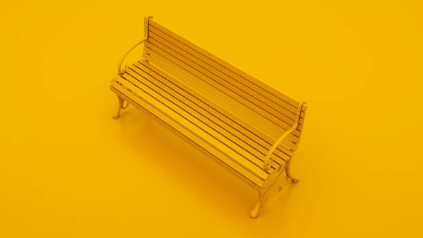 istock Wooden bench on yellow background. 3d illustration 1184905934