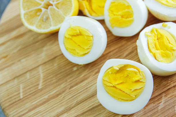 istock boiled eggs on a wooden background. 1184906811