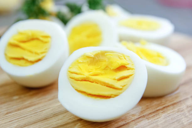 istock boiled eggs on a wooden background. 1184906812