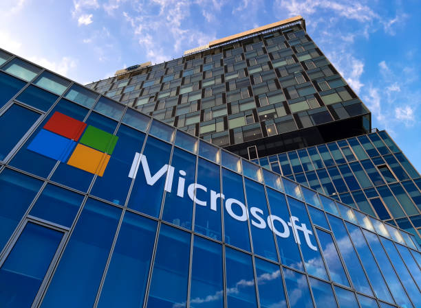 Microsoft headquarters in Bucharest, Romania Bucharest, Romania - November 27, 2019: View of Microsoft Romania headquarters in City Gate Towers situated in Free Press Square, in Bucharest, Romania. microsoft stock pictures, royalty-free photos & images