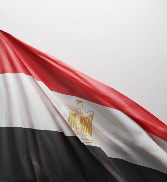 Egyptian flag on laptop screen. 3D illustration isolated on white background